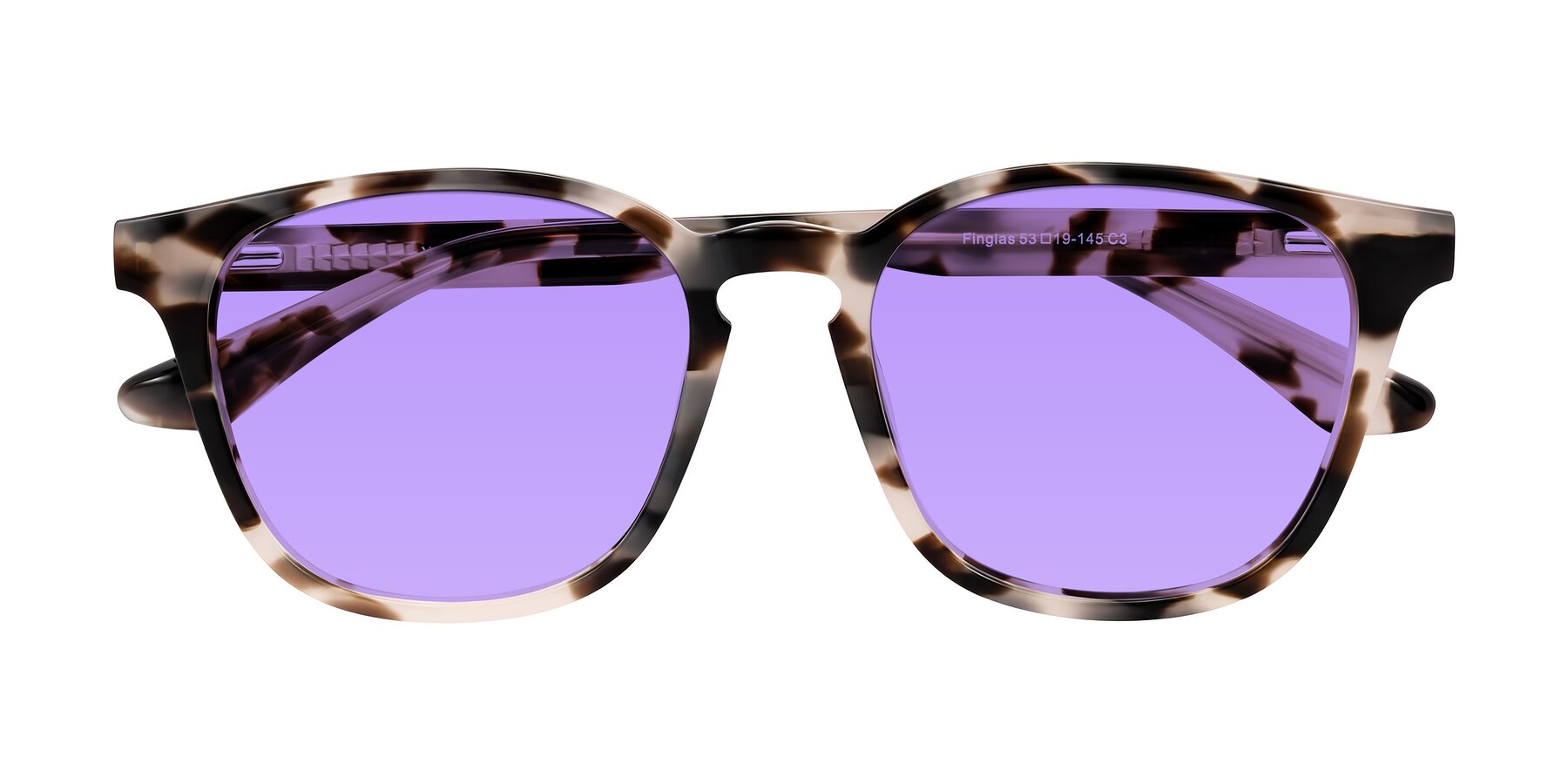 Folded Front of Finglas in Ivory Tortoise with Medium Purple Tinted Lenses