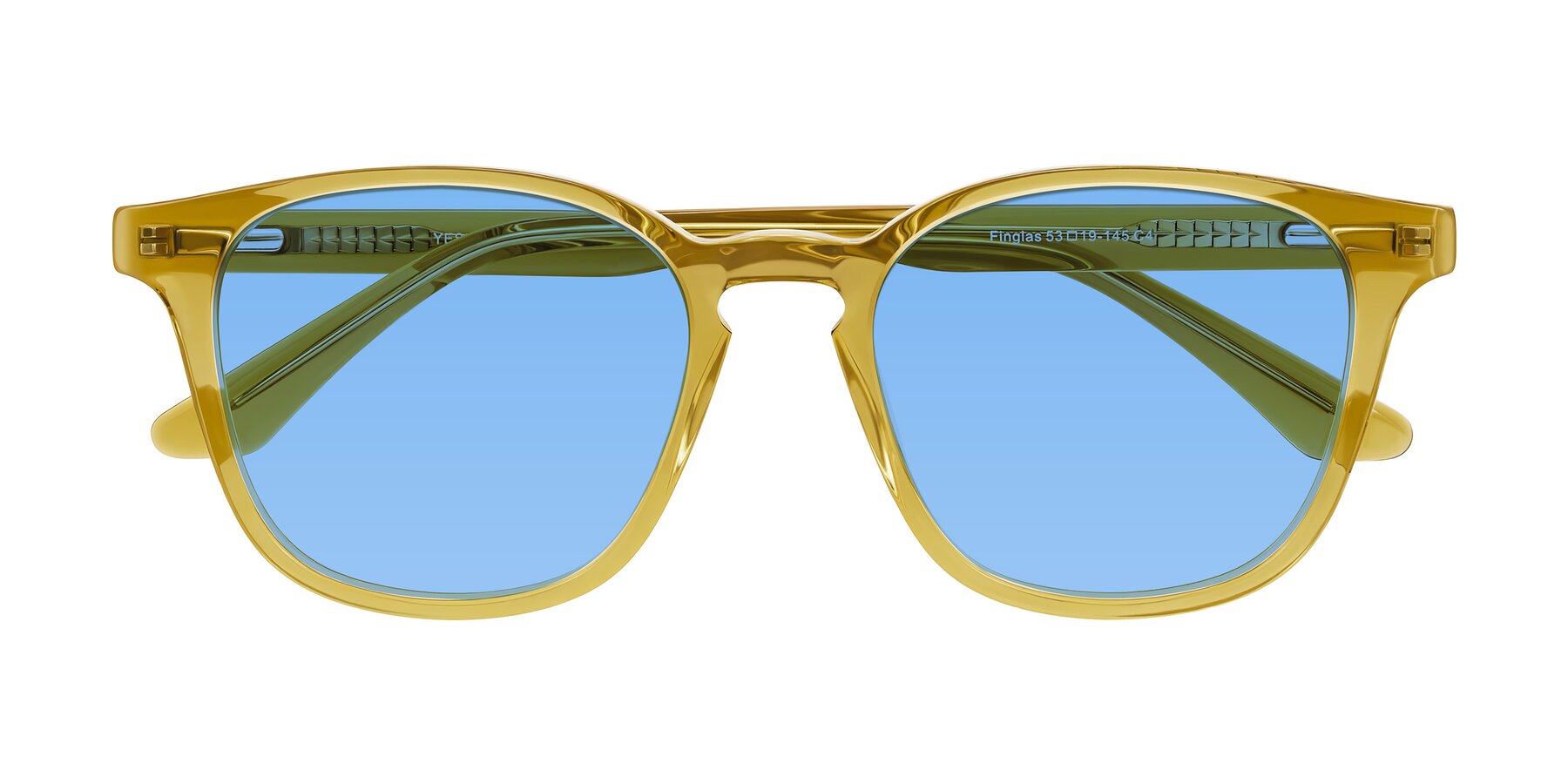 Folded Front of Finglas in Mustard Crystal with Medium Blue Tinted Lenses