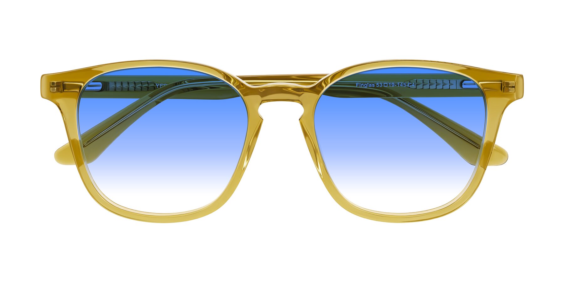 Folded Front of Finglas in Mustard Crystal with Blue Gradient Lenses
