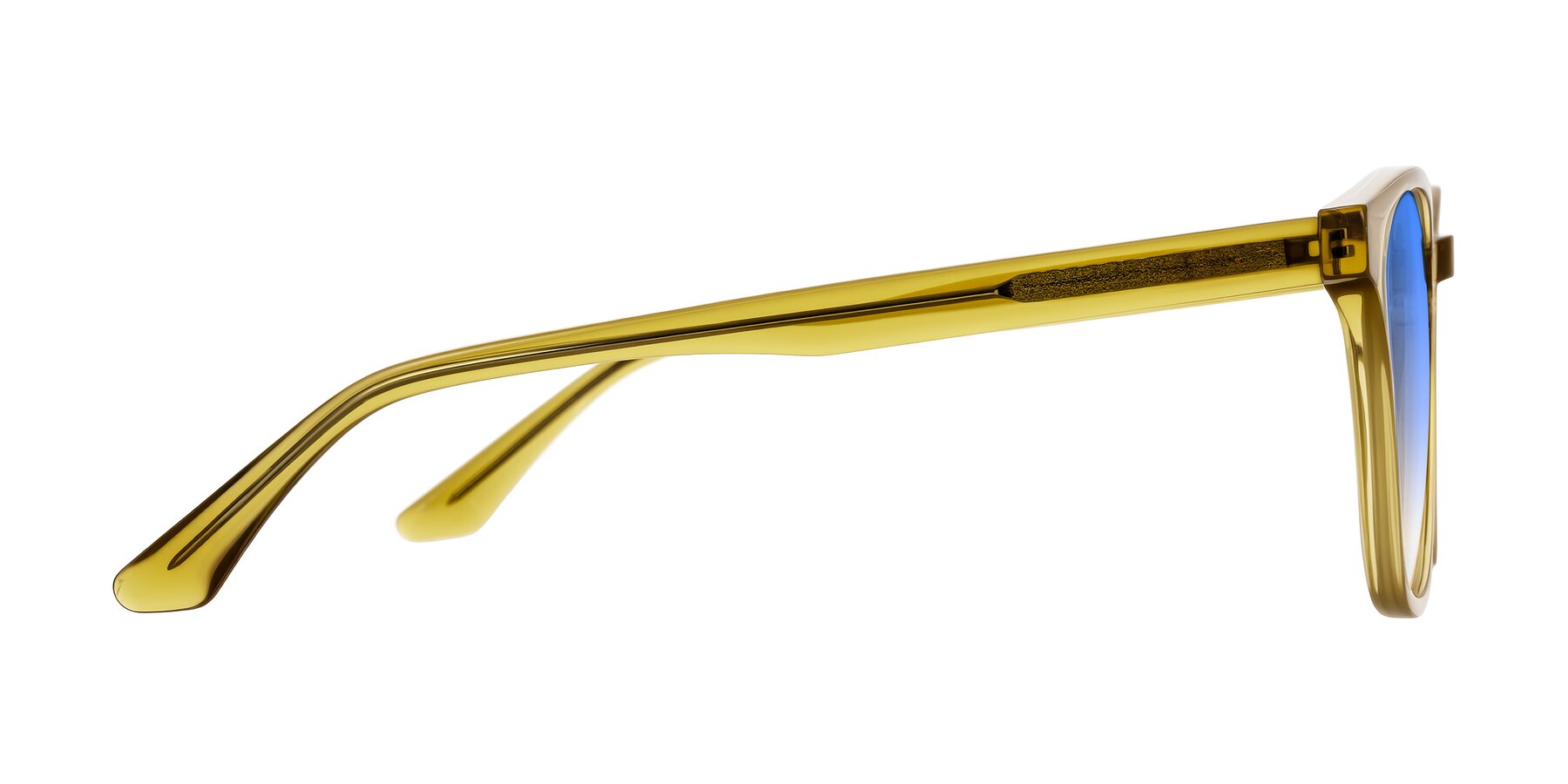 Side of Finglas in Mustard Crystal with Blue Gradient Lenses