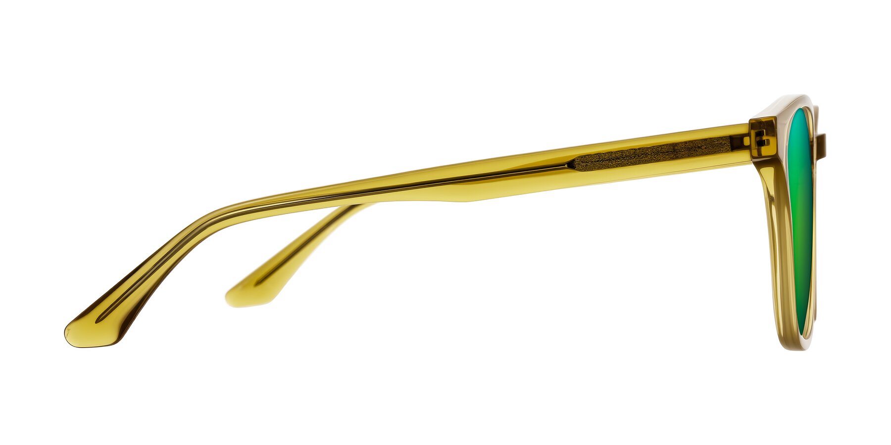 Side of Finglas in Mustard Crystal with Green Mirrored Lenses