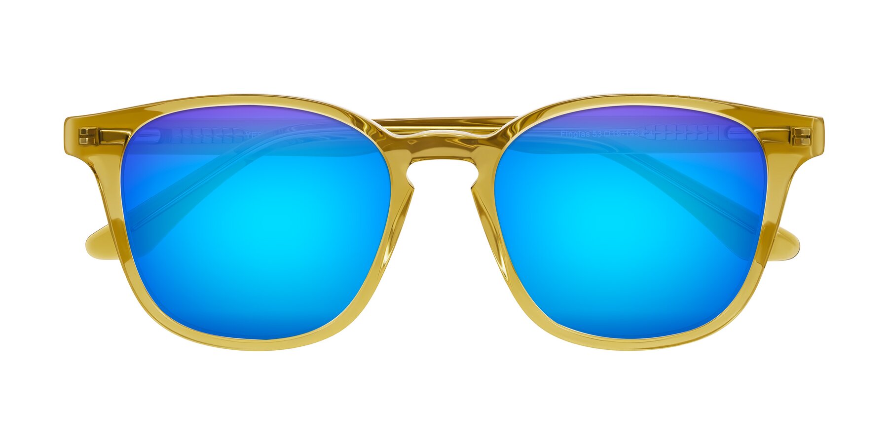 Folded Front of Finglas in Mustard Crystal with Blue Mirrored Lenses