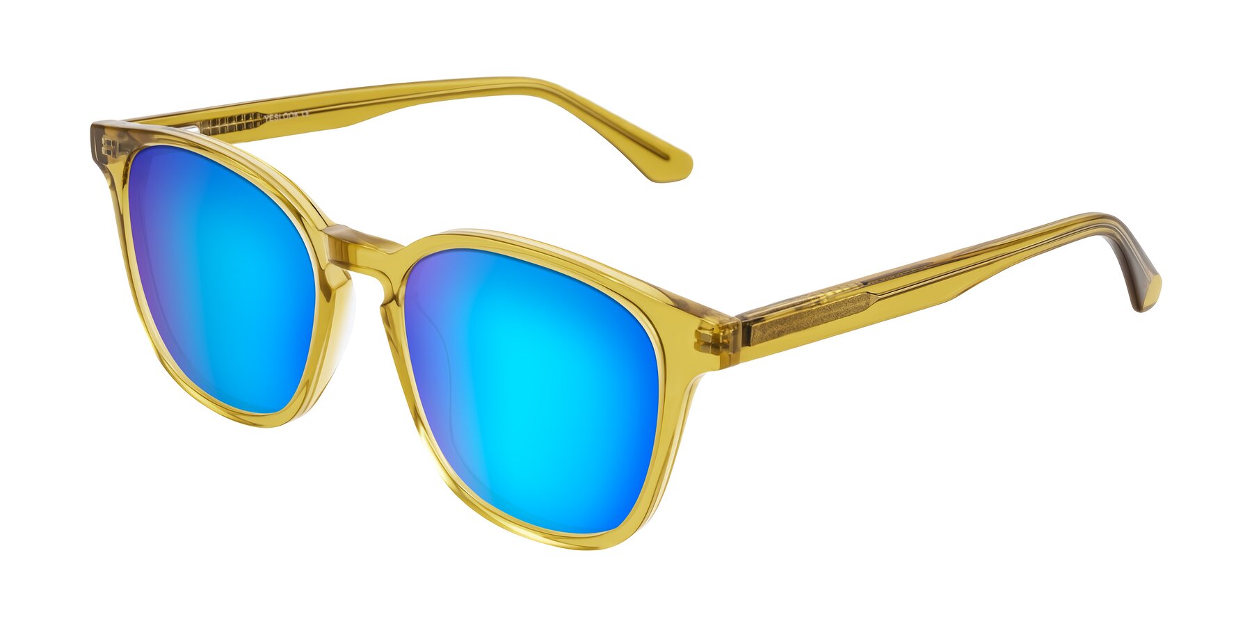 Angle of Finglas in Mustard Crystal with Blue Mirrored Lenses