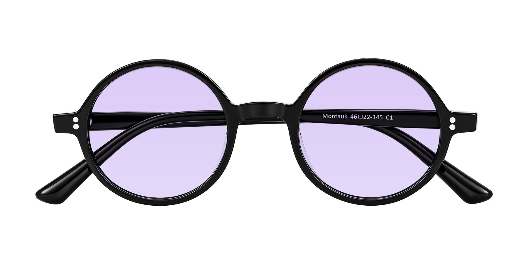 Folded Front of Montauk in Black with Light Purple Tinted Lenses