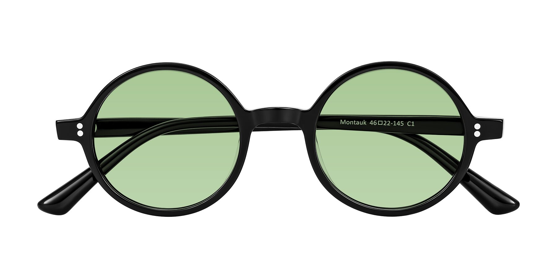 Folded Front of Montauk in Black with Medium Green Tinted Lenses