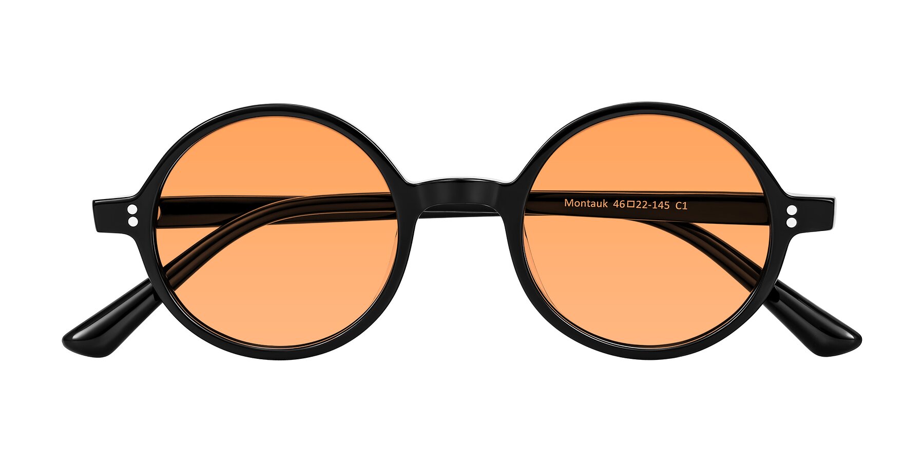 Folded Front of Montauk in Black with Medium Orange Tinted Lenses