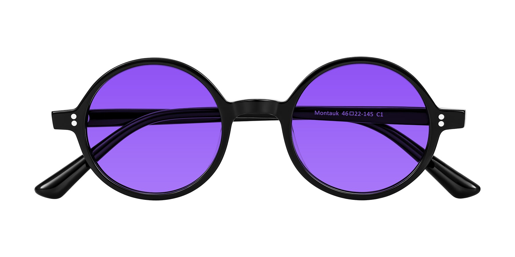 Folded Front of Montauk in Black with Purple Tinted Lenses