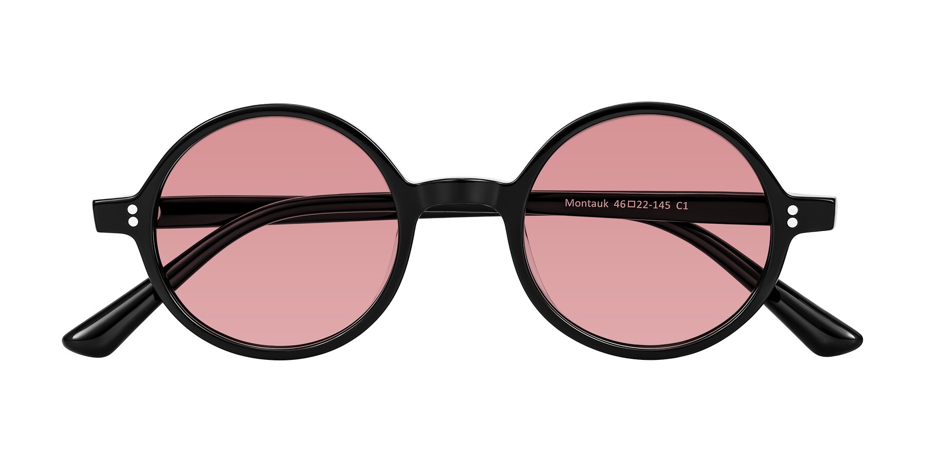 Folded Front of Montauk in Black with Medium Garnet Tinted Lenses