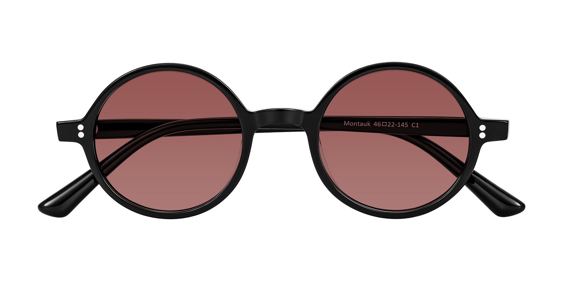 Folded Front of Montauk in Black with Garnet Tinted Lenses