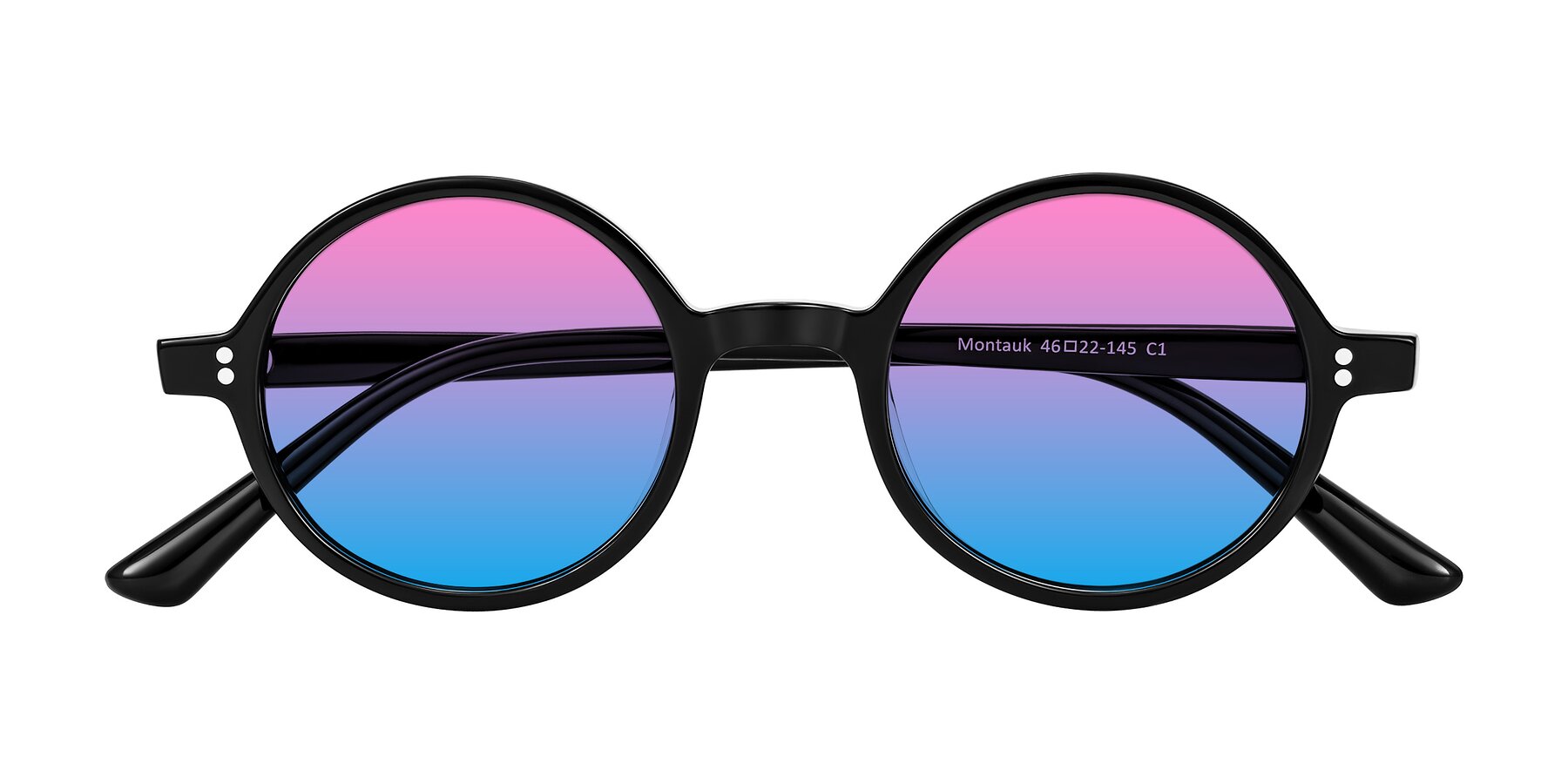 Folded Front of Montauk in Black with Pink / Blue Gradient Lenses