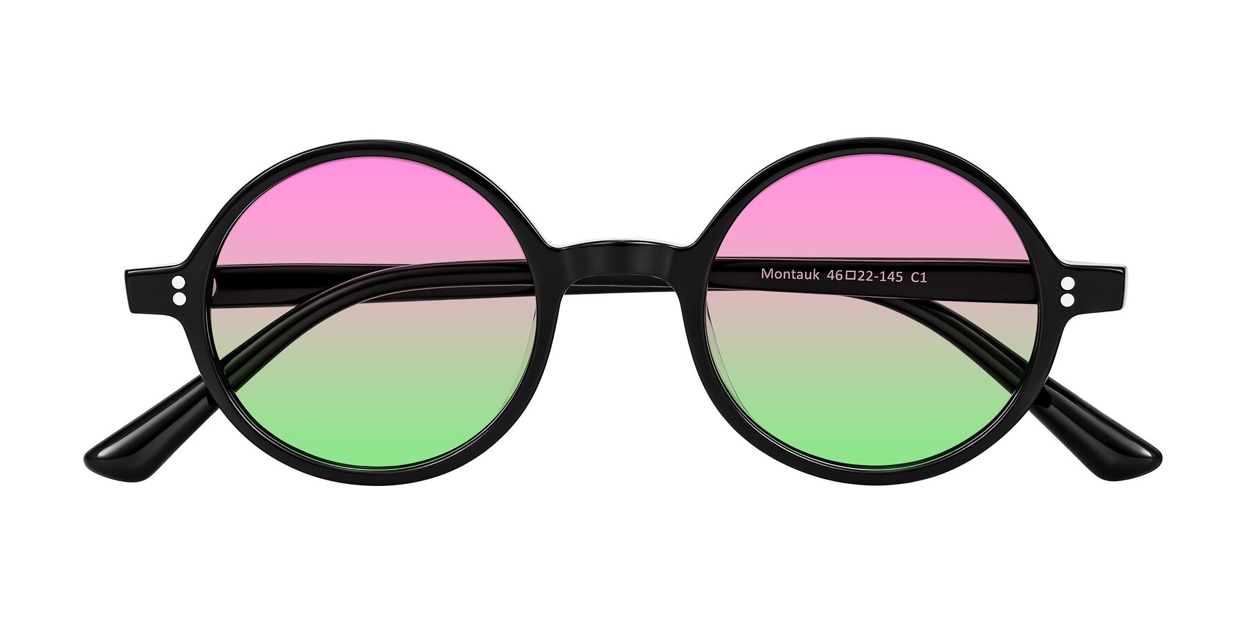 Folded Front of Montauk in Black with Pink / Green Gradient Lenses
