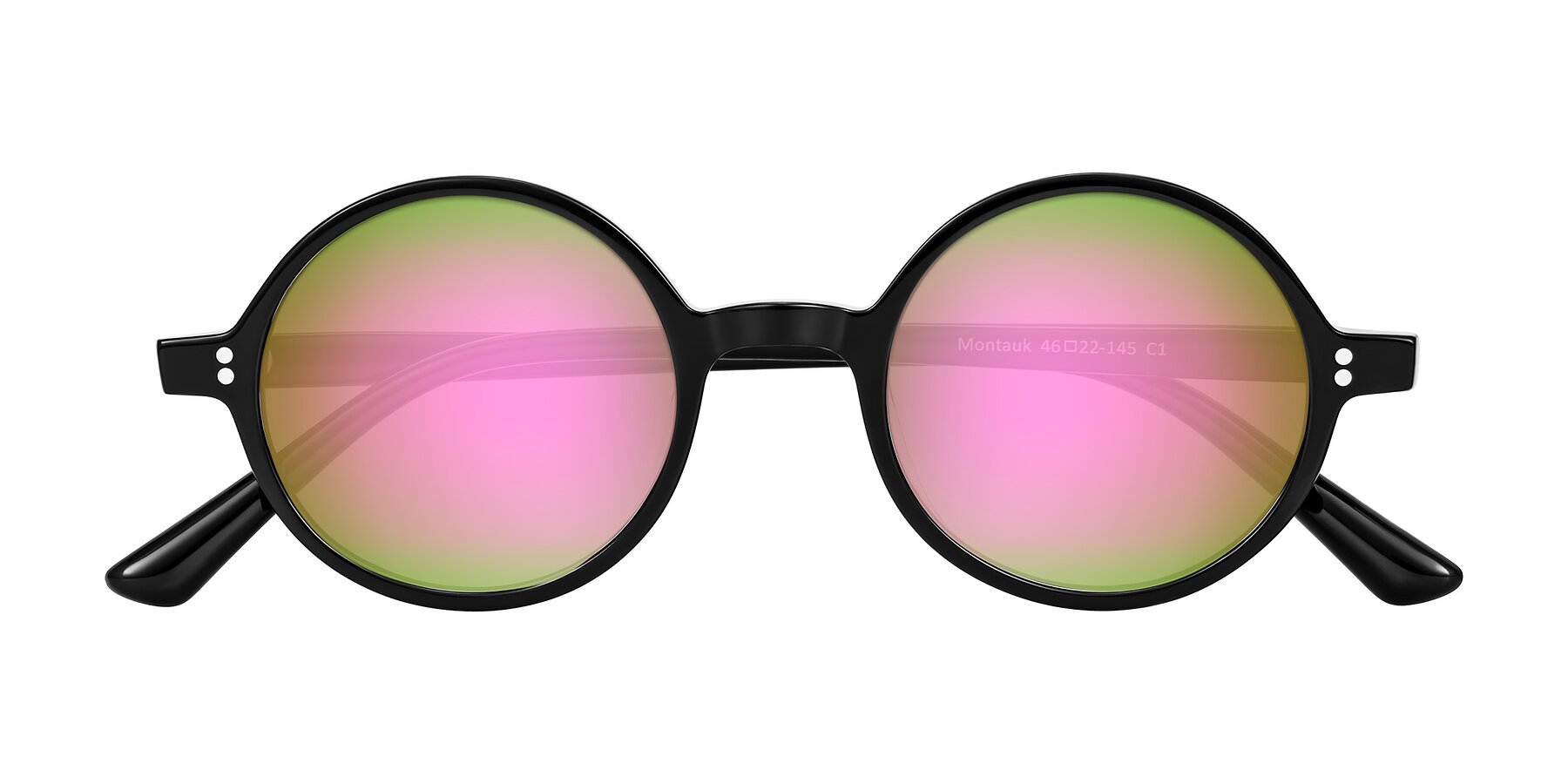 Folded Front of Montauk in Black with Pink Mirrored Lenses