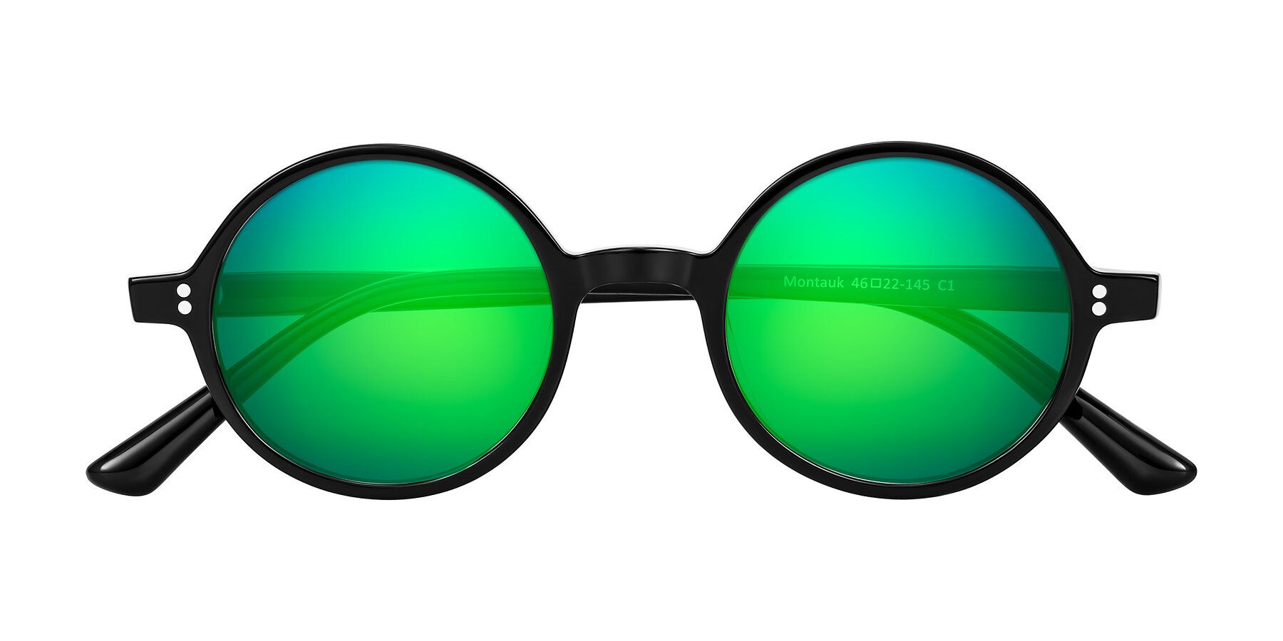Folded Front of Montauk in Black with Green Mirrored Lenses