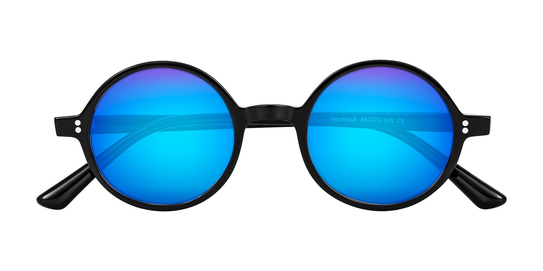 Folded Front of Montauk in Black with Blue Mirrored Lenses