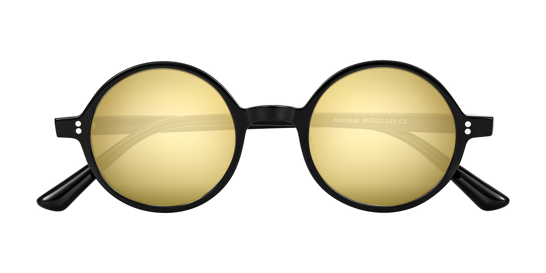 Folded Front of Montauk in Black with Gold Mirrored Lenses