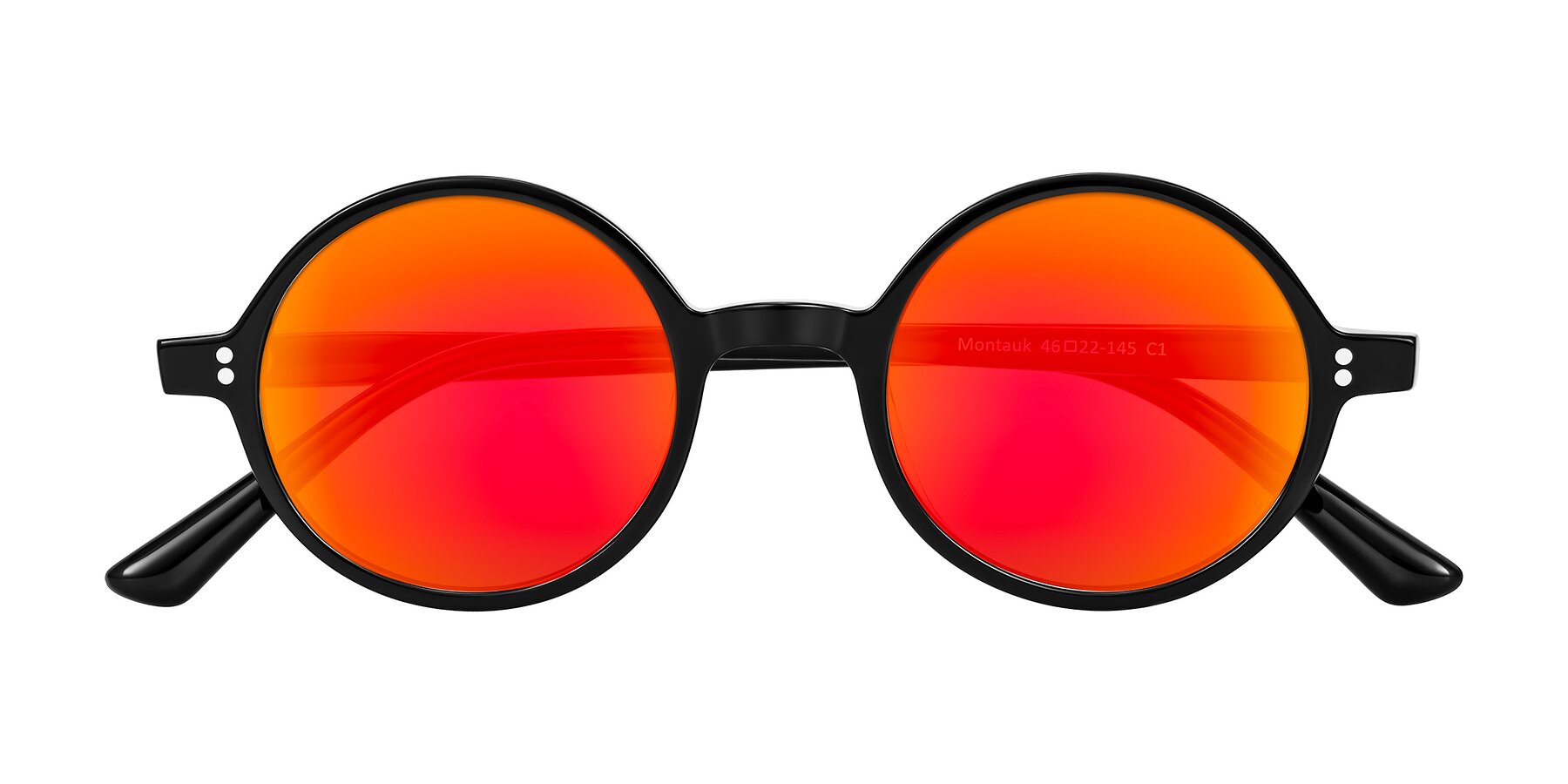 Folded Front of Montauk in Black with Red Gold Mirrored Lenses
