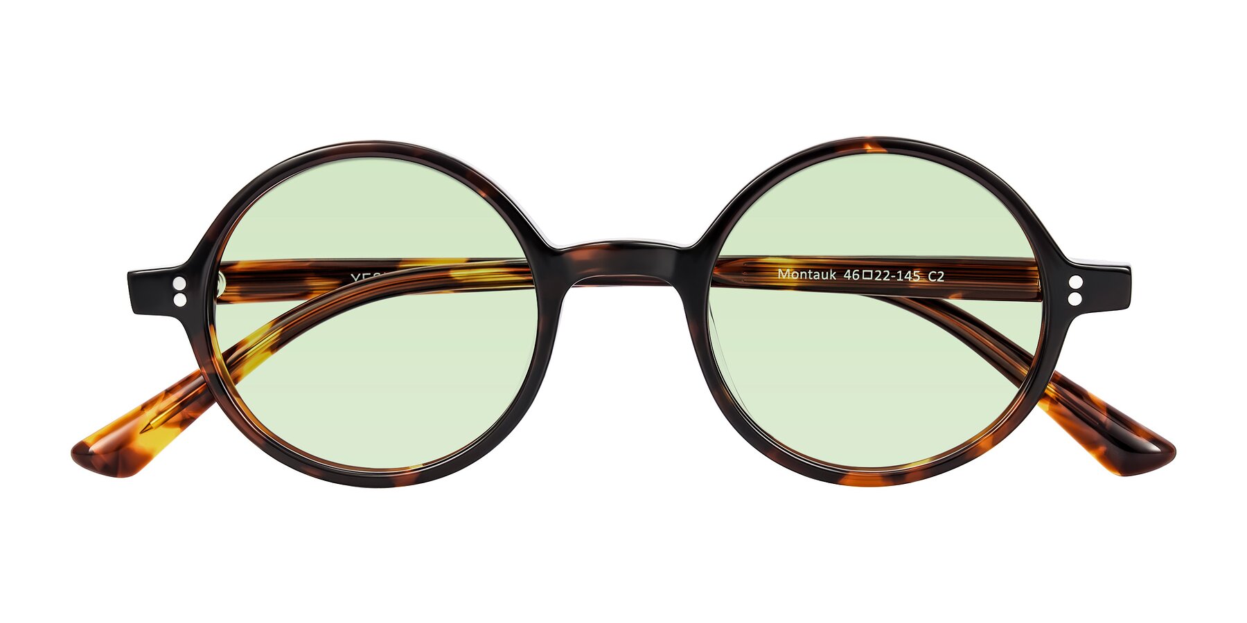 Folded Front of Montauk in Tortoise with Light Green Tinted Lenses