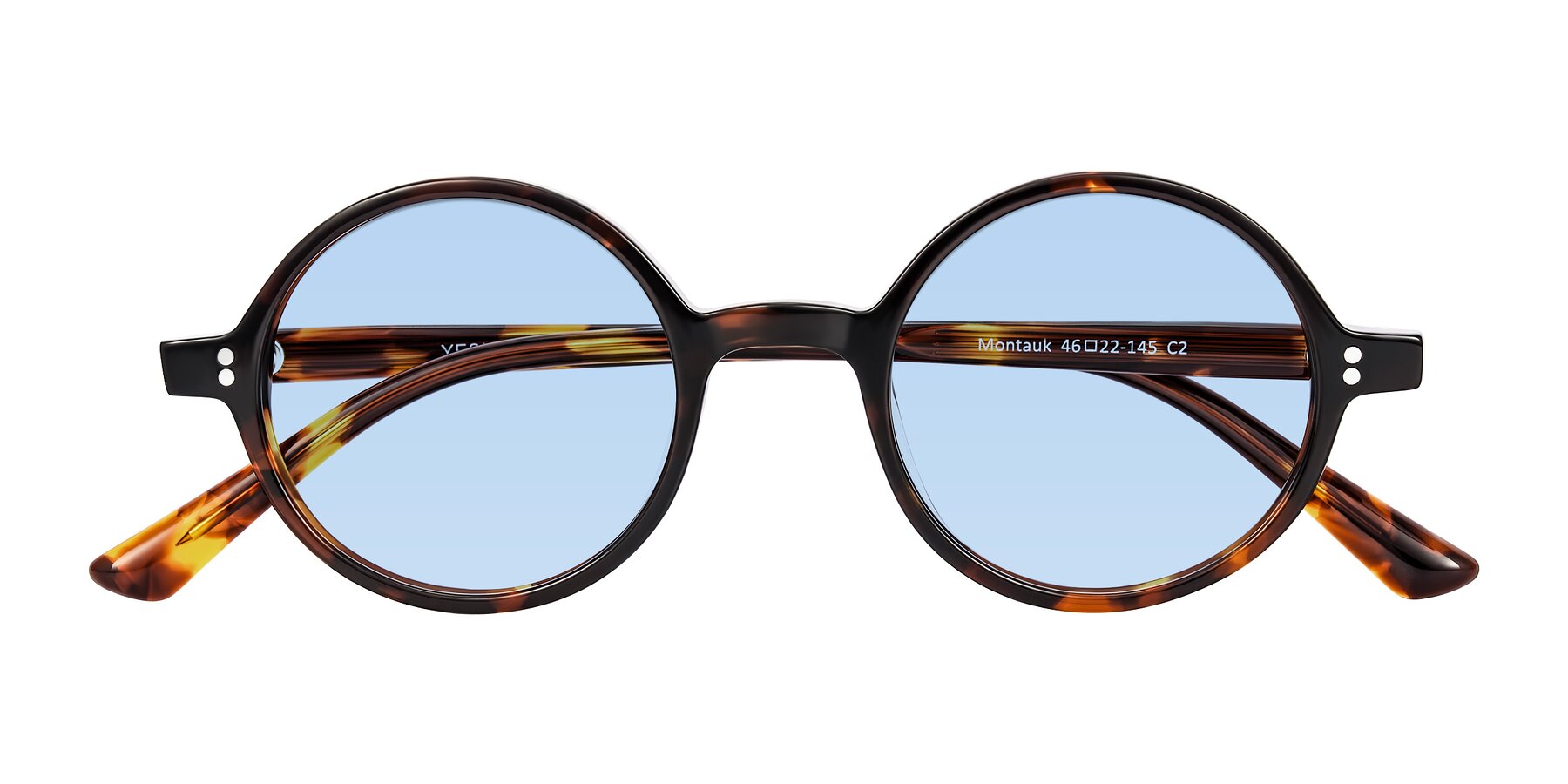 Folded Front of Montauk in Tortoise with Light Blue Tinted Lenses