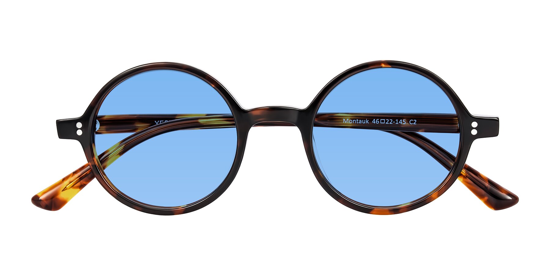 Folded Front of Montauk in Tortoise with Medium Blue Tinted Lenses