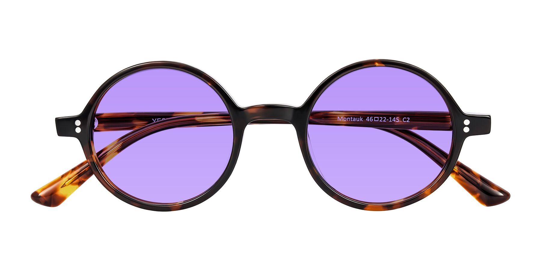 Folded Front of Montauk in Tortoise with Medium Purple Tinted Lenses