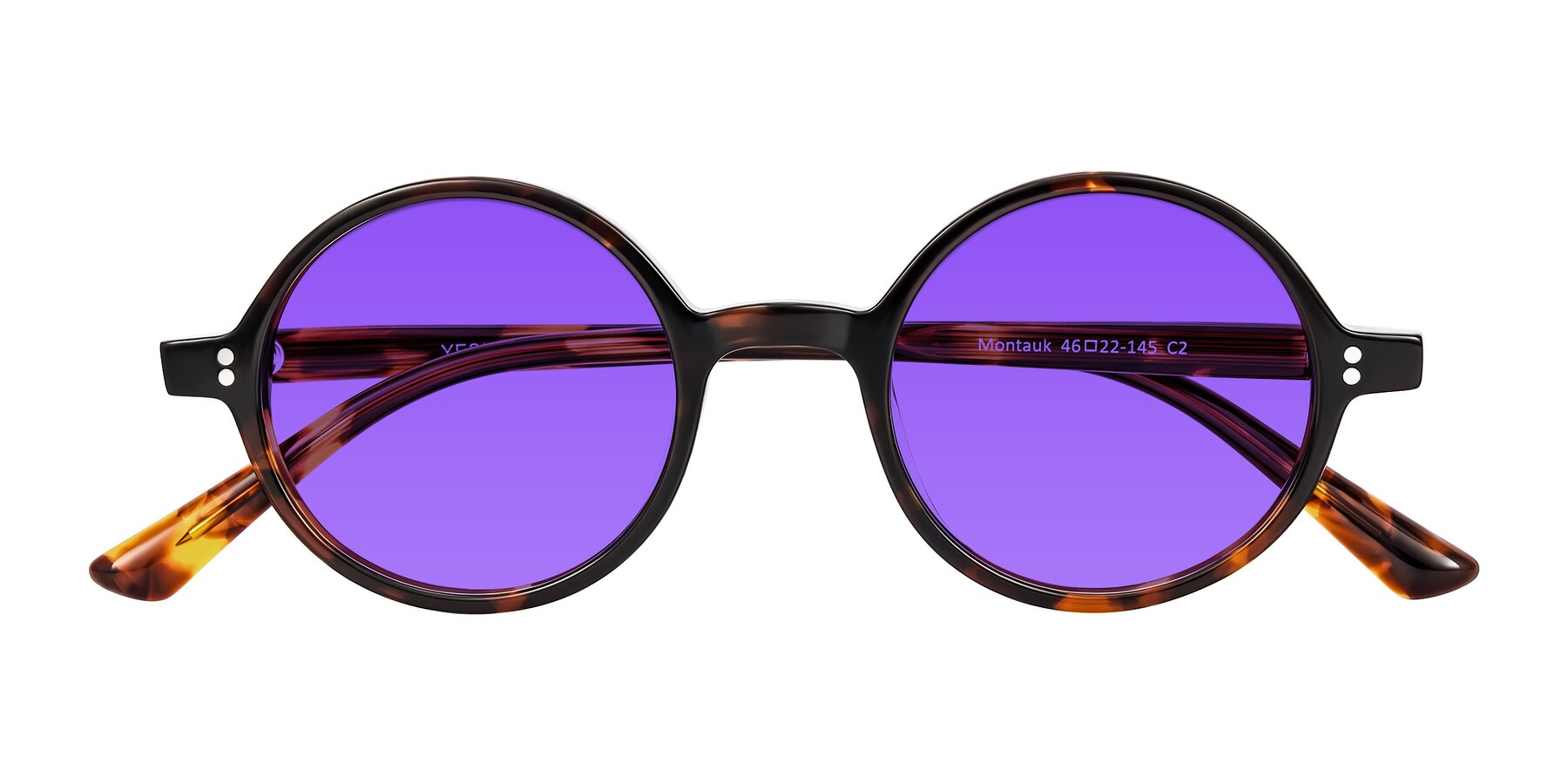Folded Front of Montauk in Tortoise with Purple Tinted Lenses
