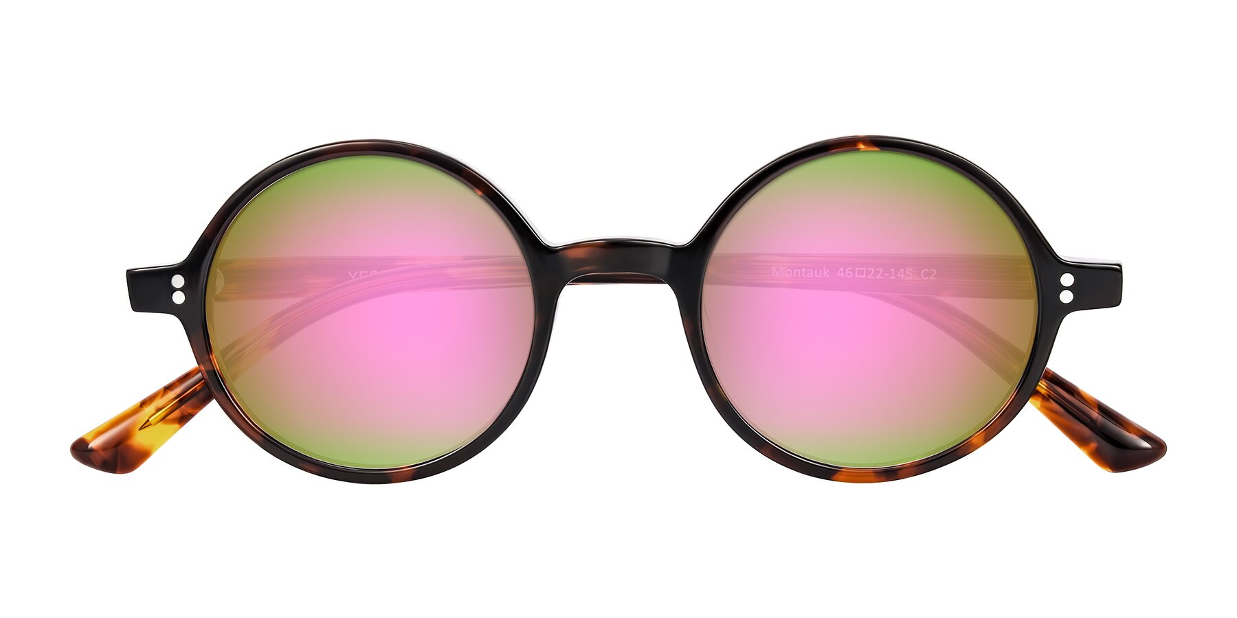 Folded Front of Montauk in Tortoise with Pink Mirrored Lenses