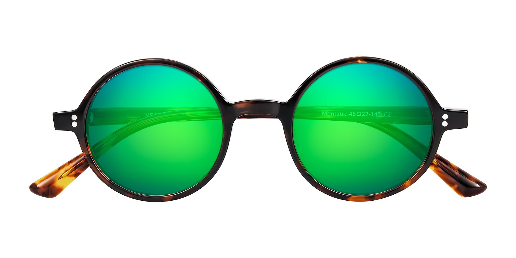 Folded Front of Montauk in Tortoise with Green Mirrored Lenses