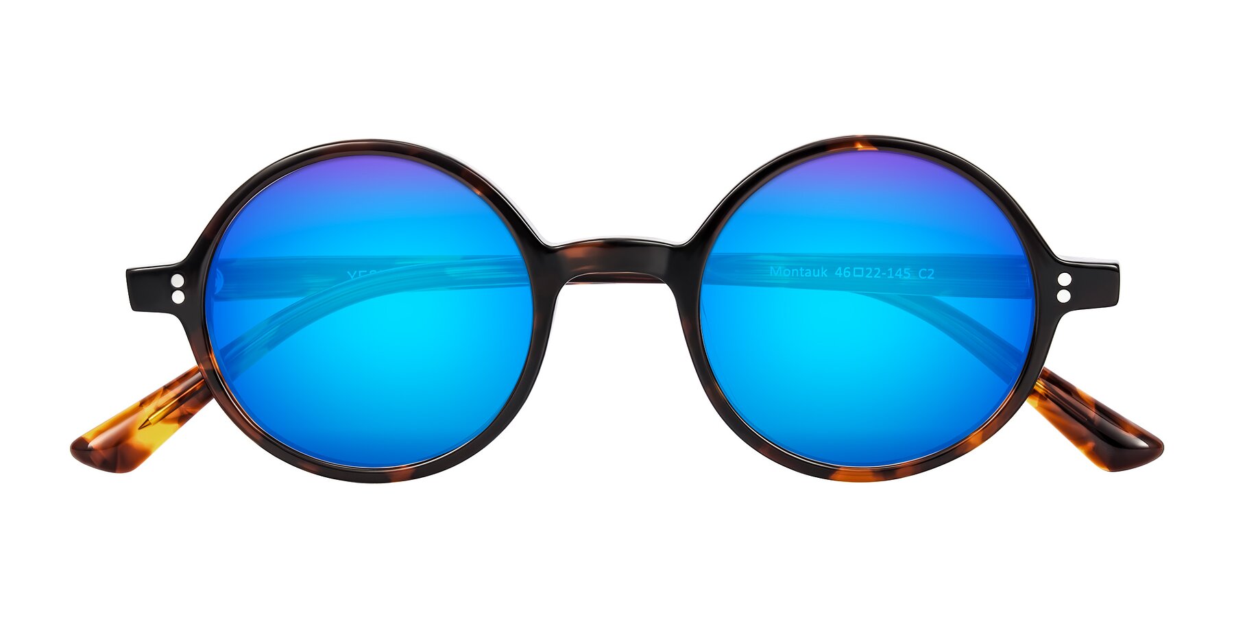 Folded Front of Montauk in Tortoise with Blue Mirrored Lenses