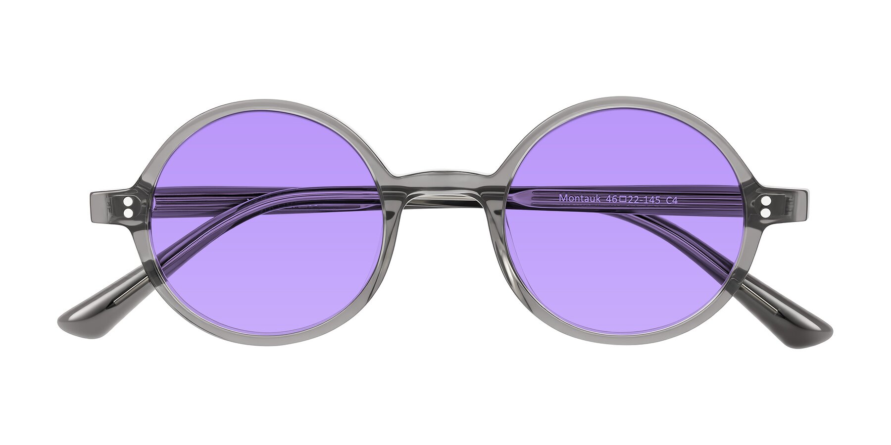 Folded Front of Montauk in Gray with Medium Purple Tinted Lenses