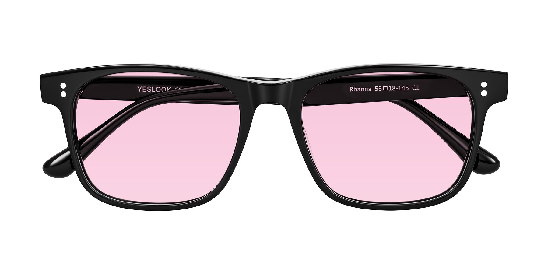Folded Front of Rhanna in Black with Light Pink Tinted Lenses