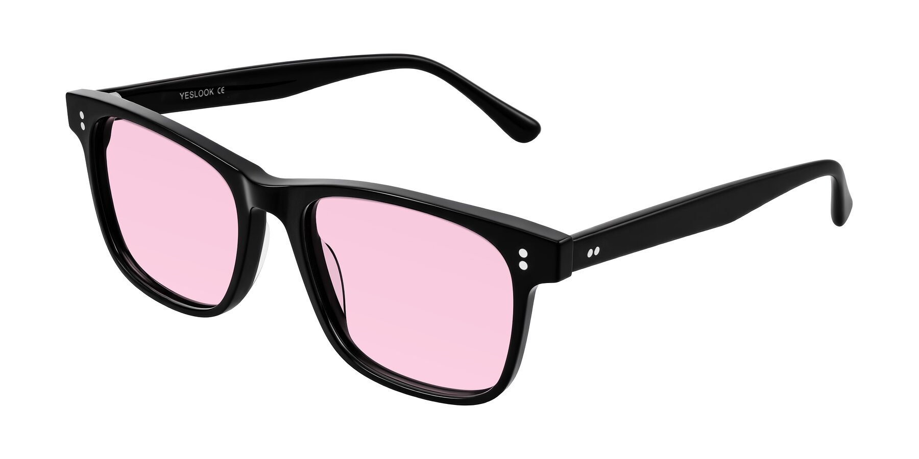 Angle of Rhanna in Black with Light Pink Tinted Lenses