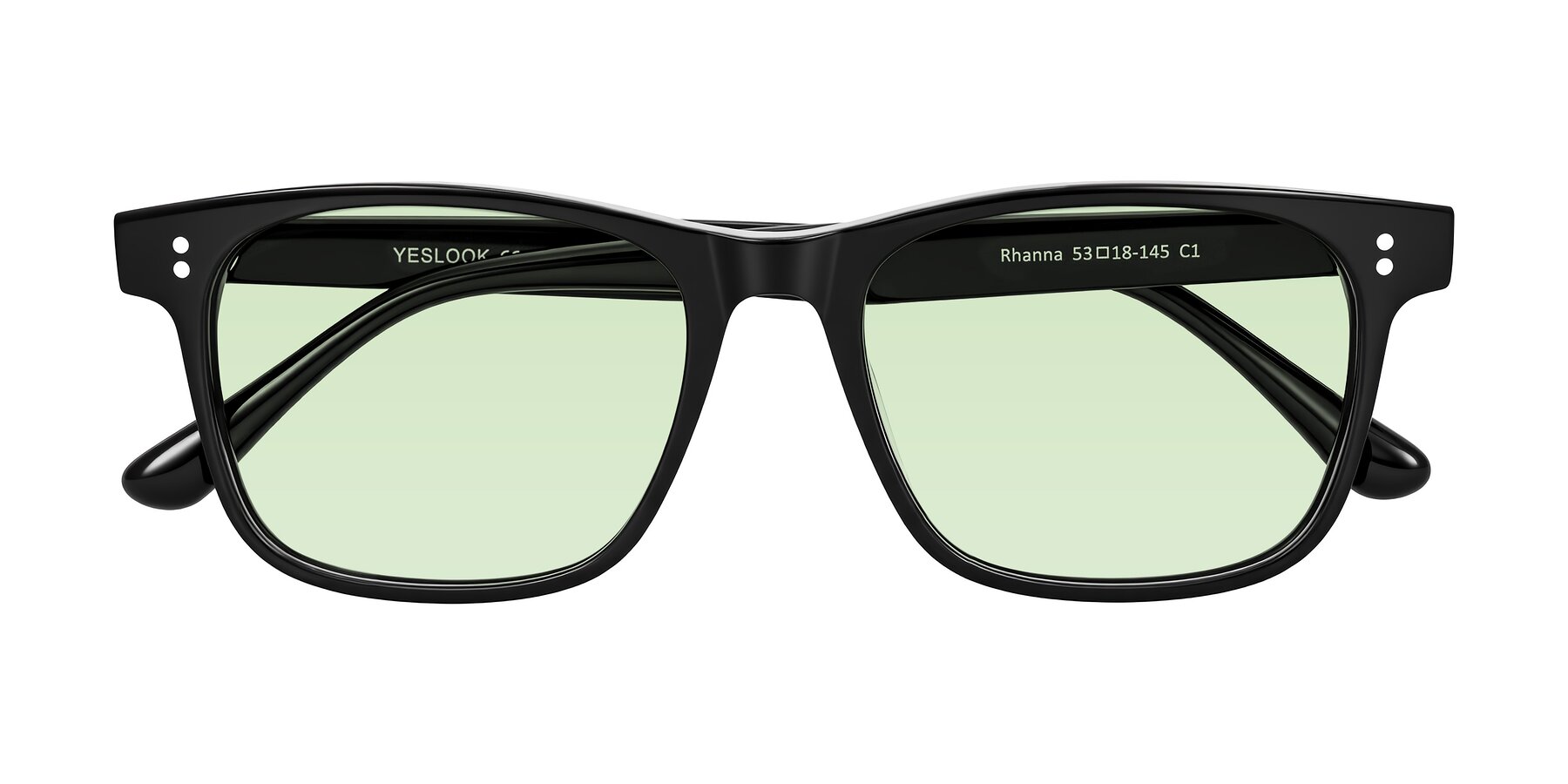 Folded Front of Rhanna in Black with Light Green Tinted Lenses
