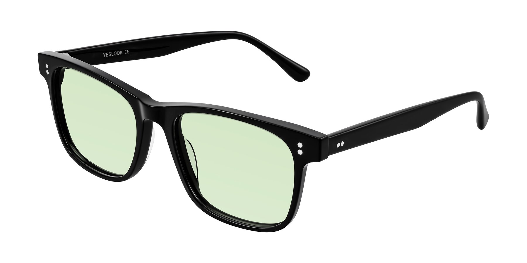 Angle of Rhanna in Black with Light Green Tinted Lenses
