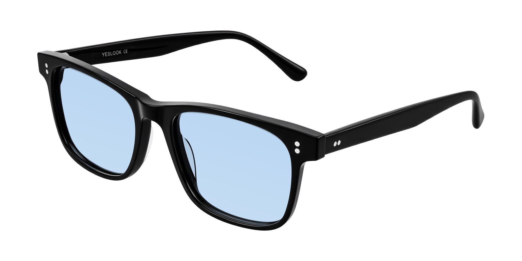 Angle of Rhanna in Black with Light Blue Tinted Lenses