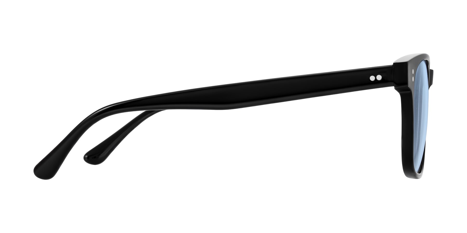 Side of Rhanna in Black with Light Blue Tinted Lenses