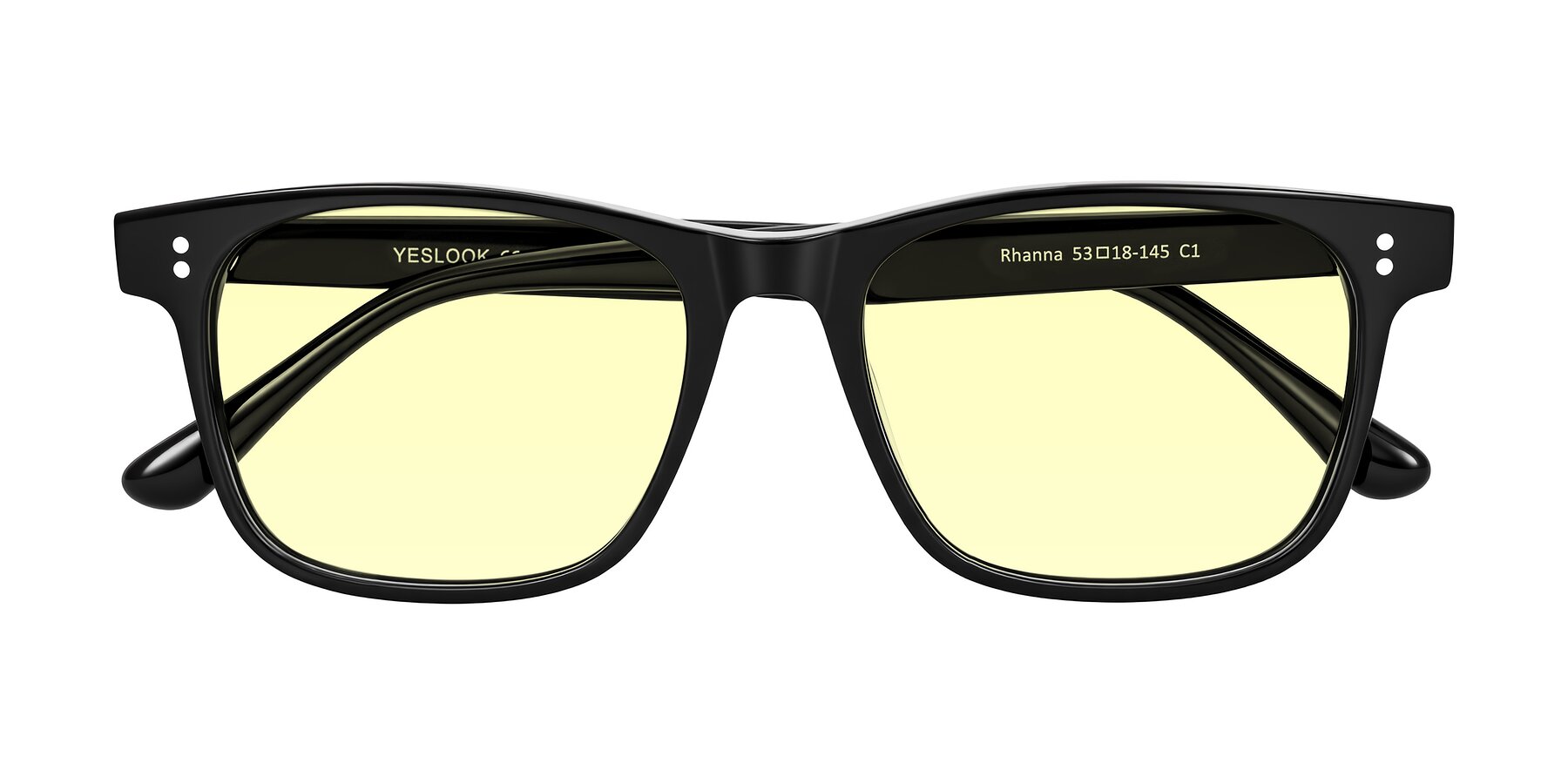 Folded Front of Rhanna in Black with Light Yellow Tinted Lenses