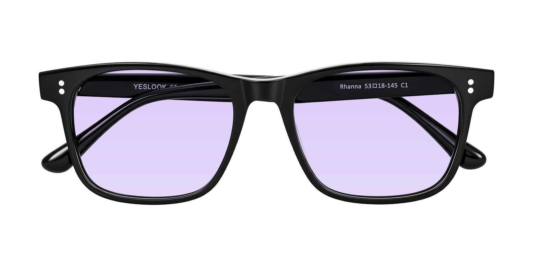 Folded Front of Rhanna in Black with Light Purple Tinted Lenses