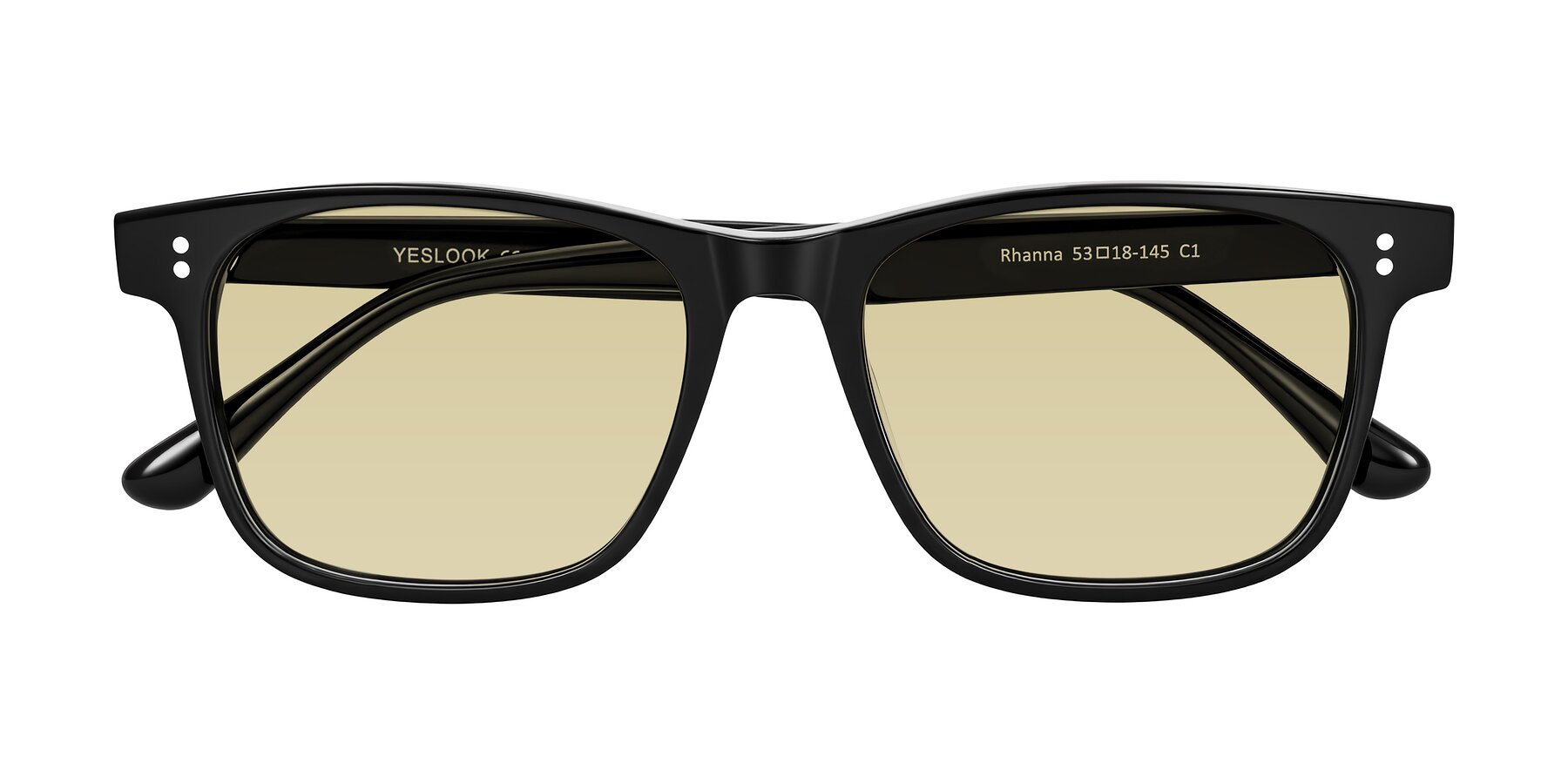 Folded Front of Rhanna in Black with Light Champagne Tinted Lenses