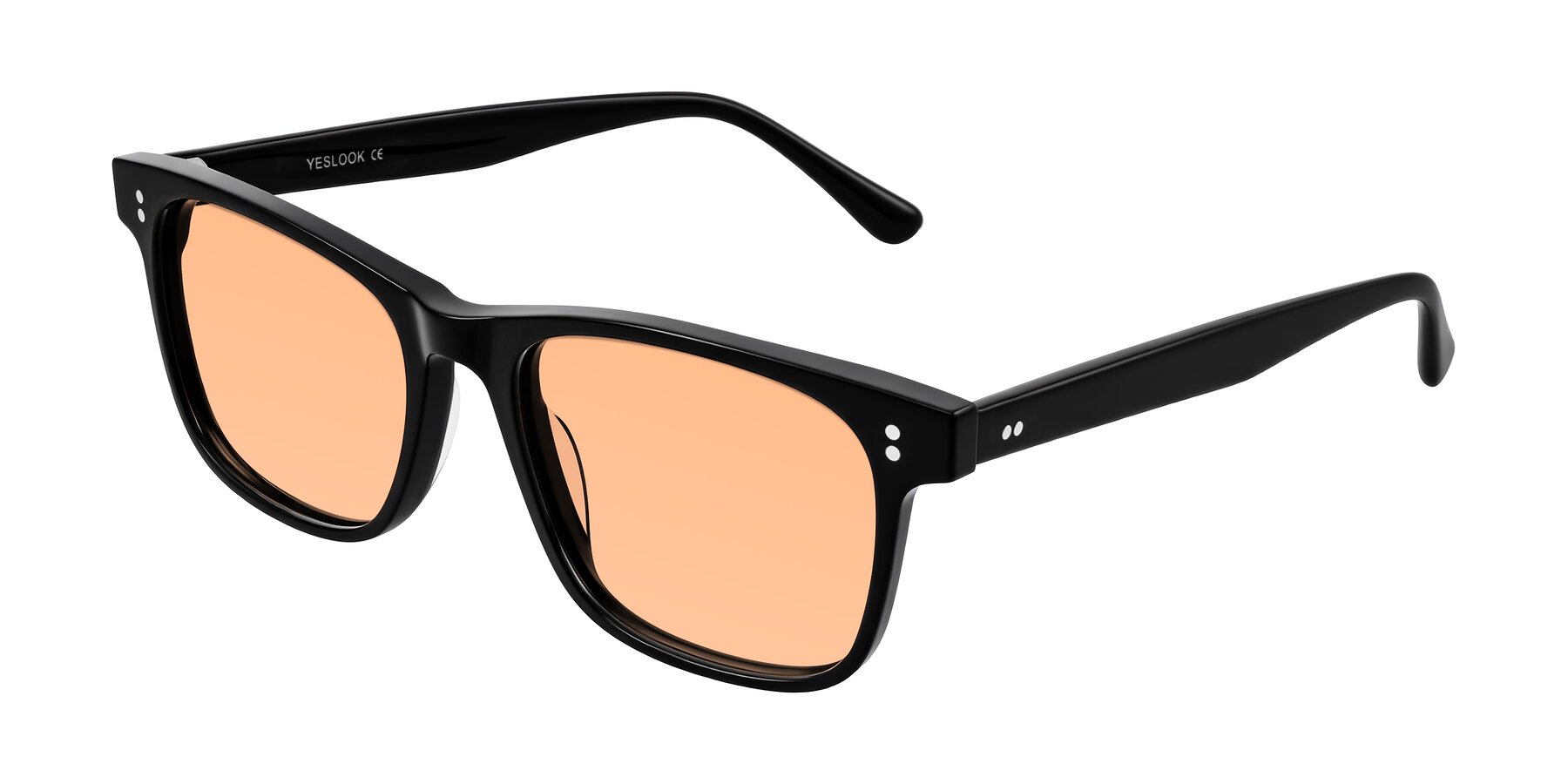 Angle of Rhanna in Black with Light Orange Tinted Lenses