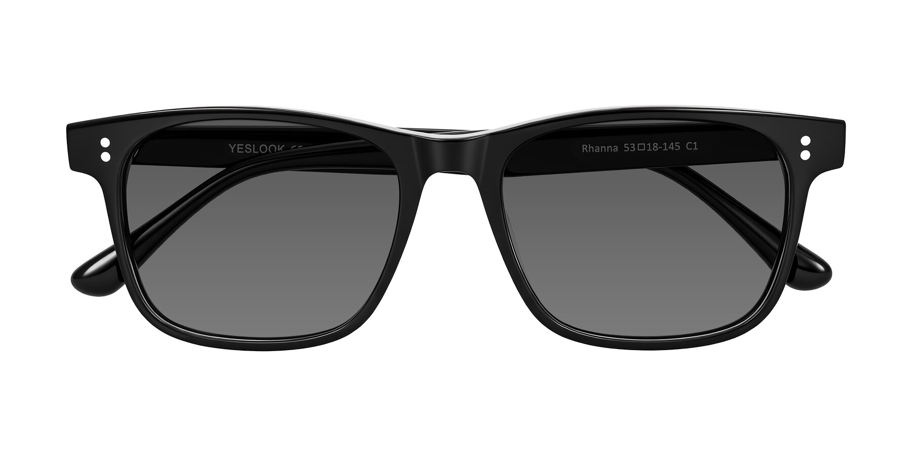 Folded Front of Rhanna in Black with Medium Gray Tinted Lenses