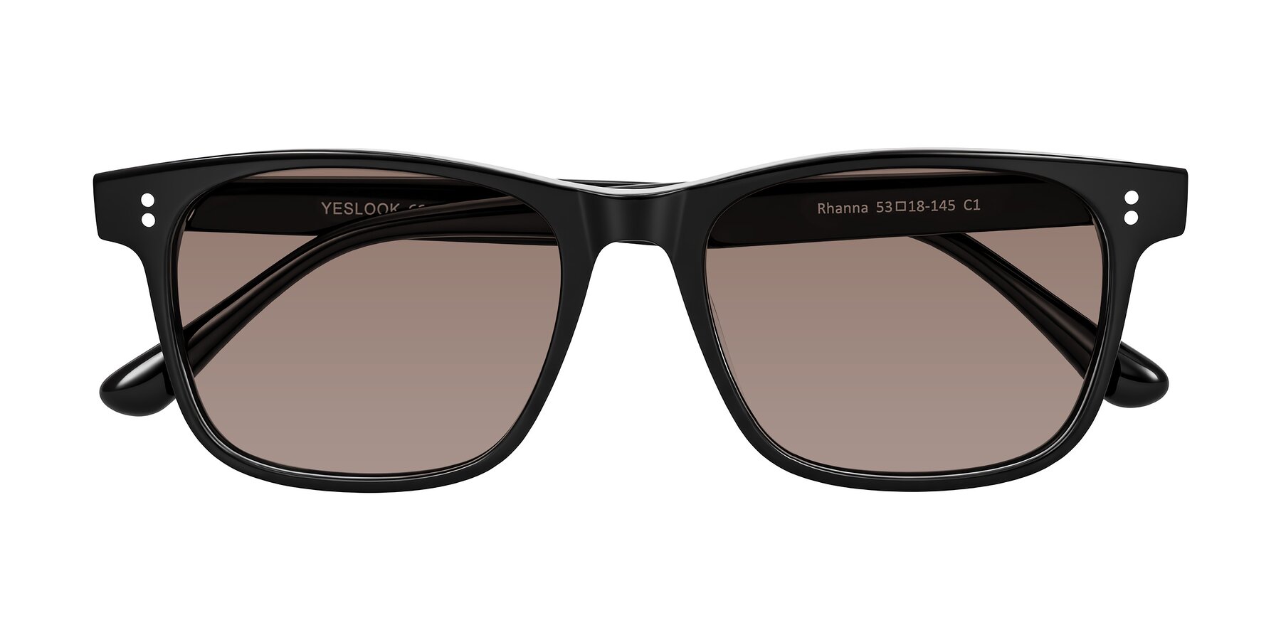 Folded Front of Rhanna in Black with Medium Brown Tinted Lenses