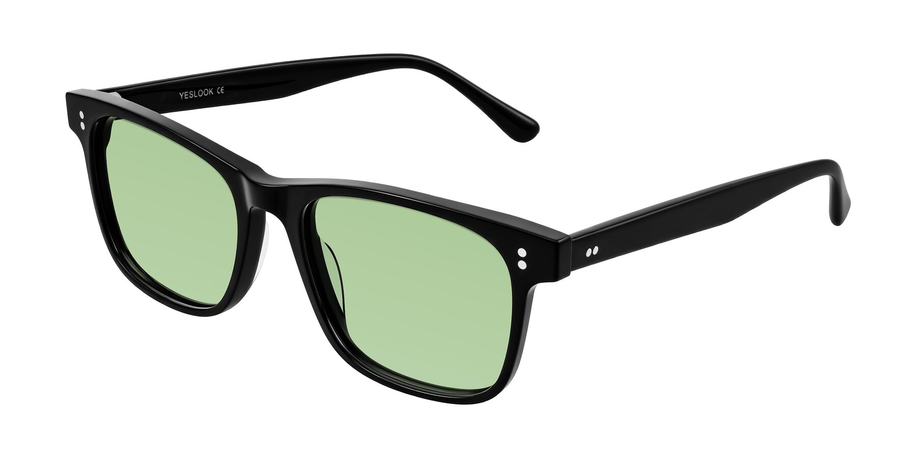 Angle of Rhanna in Black with Medium Green Tinted Lenses