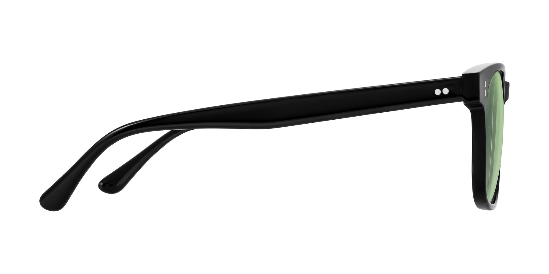 Side of Rhanna in Black with Medium Green Tinted Lenses