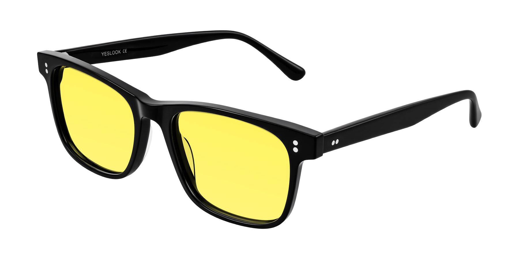 Angle of Rhanna in Black with Medium Yellow Tinted Lenses