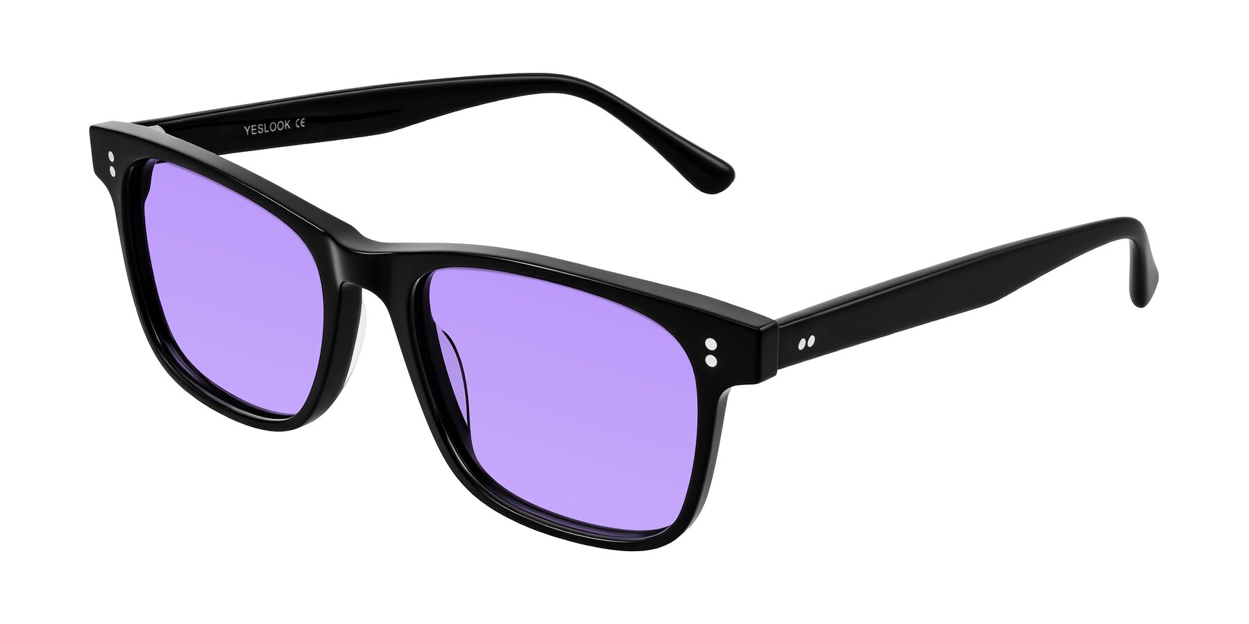 Angle of Rhanna in Black with Medium Purple Tinted Lenses