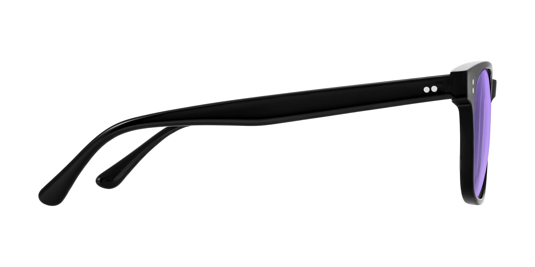 Side of Rhanna in Black with Medium Purple Tinted Lenses