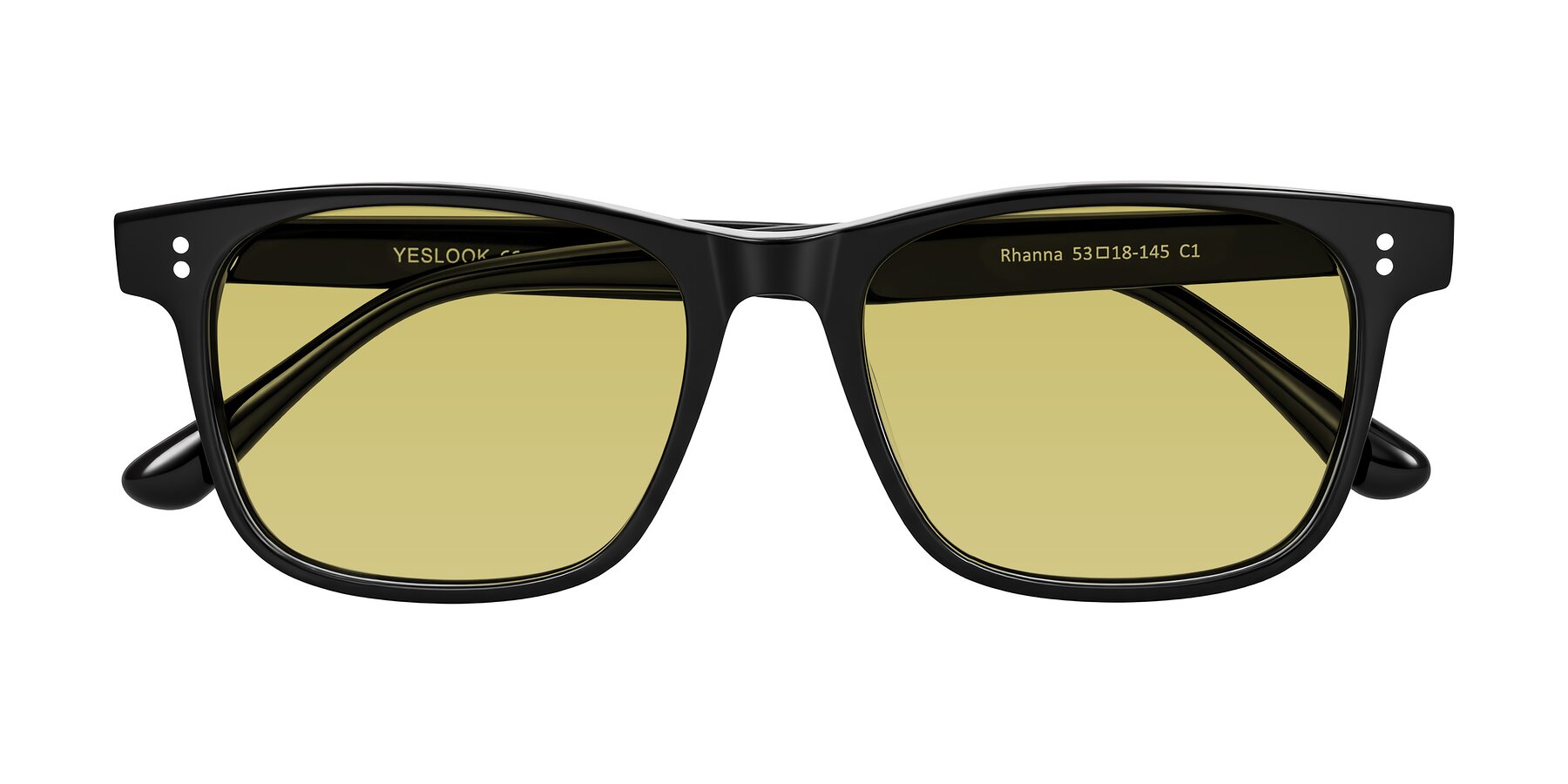 Folded Front of Rhanna in Black with Medium Champagne Tinted Lenses