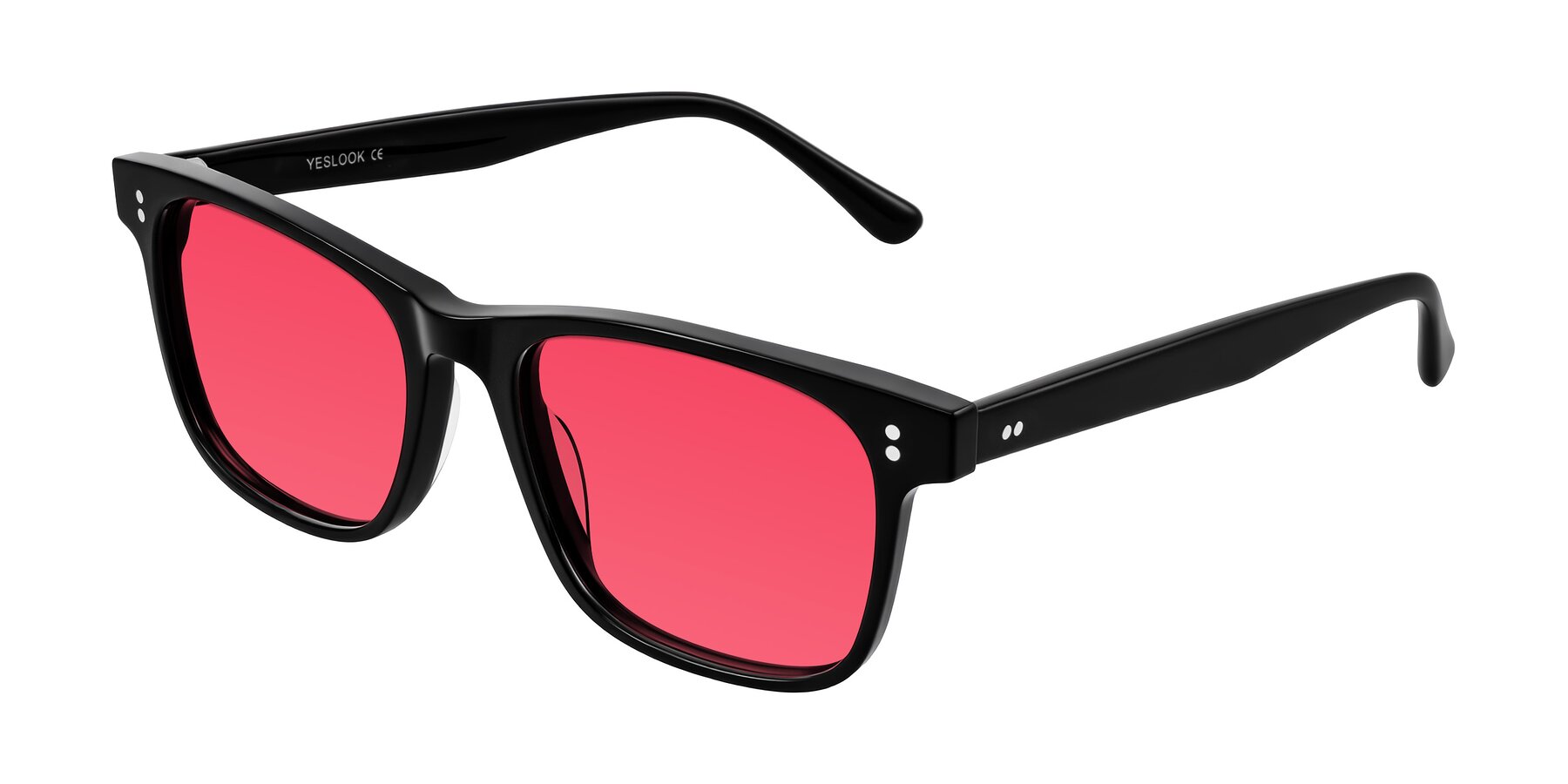 Angle of Rhanna in Black with Red Tinted Lenses