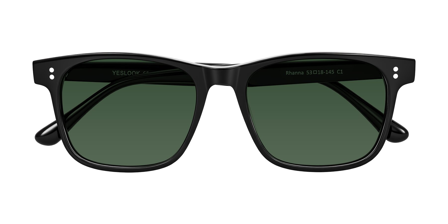 Folded Front of Rhanna in Black with Green Tinted Lenses