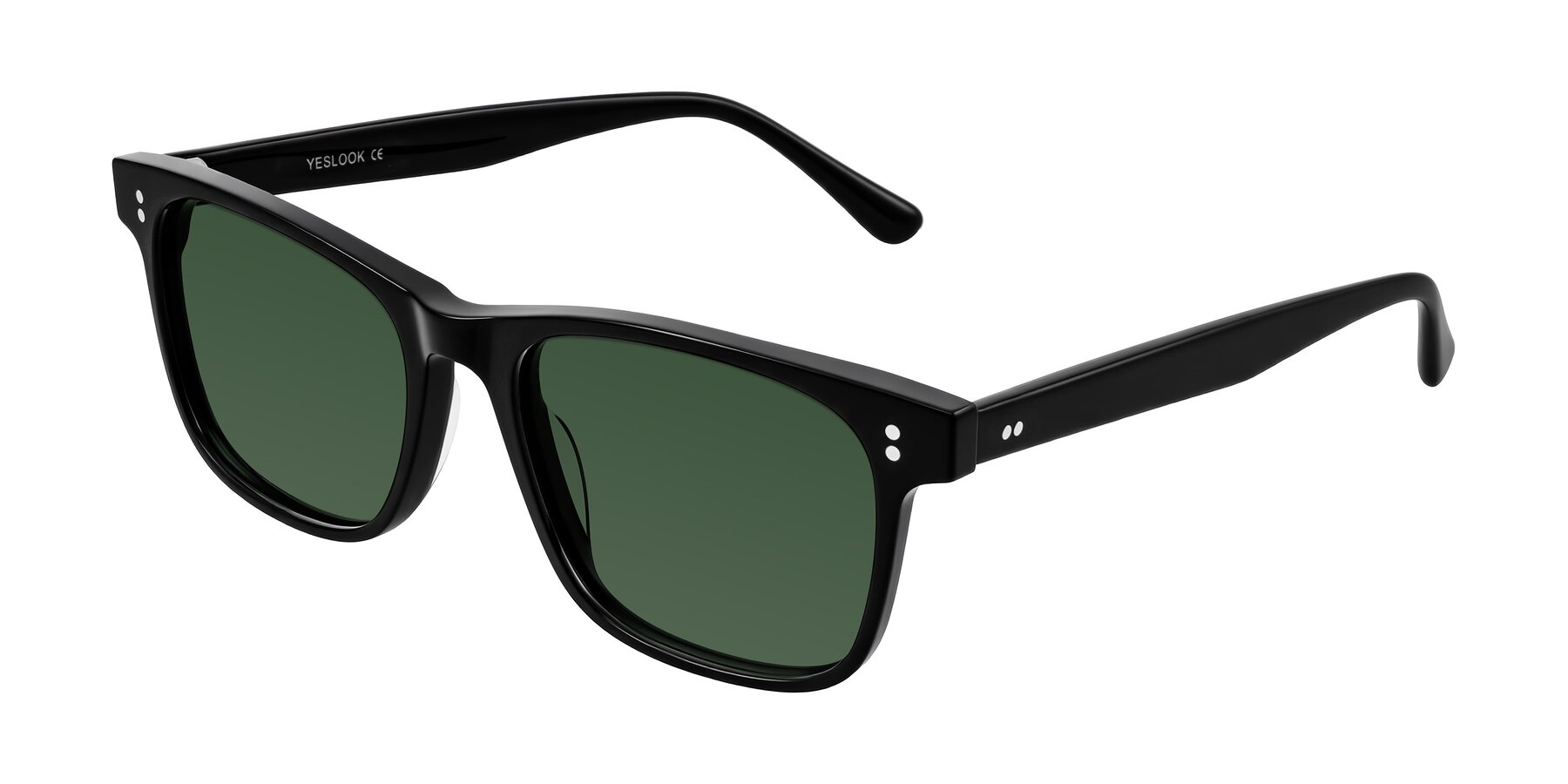 Angle of Rhanna in Black with Green Tinted Lenses